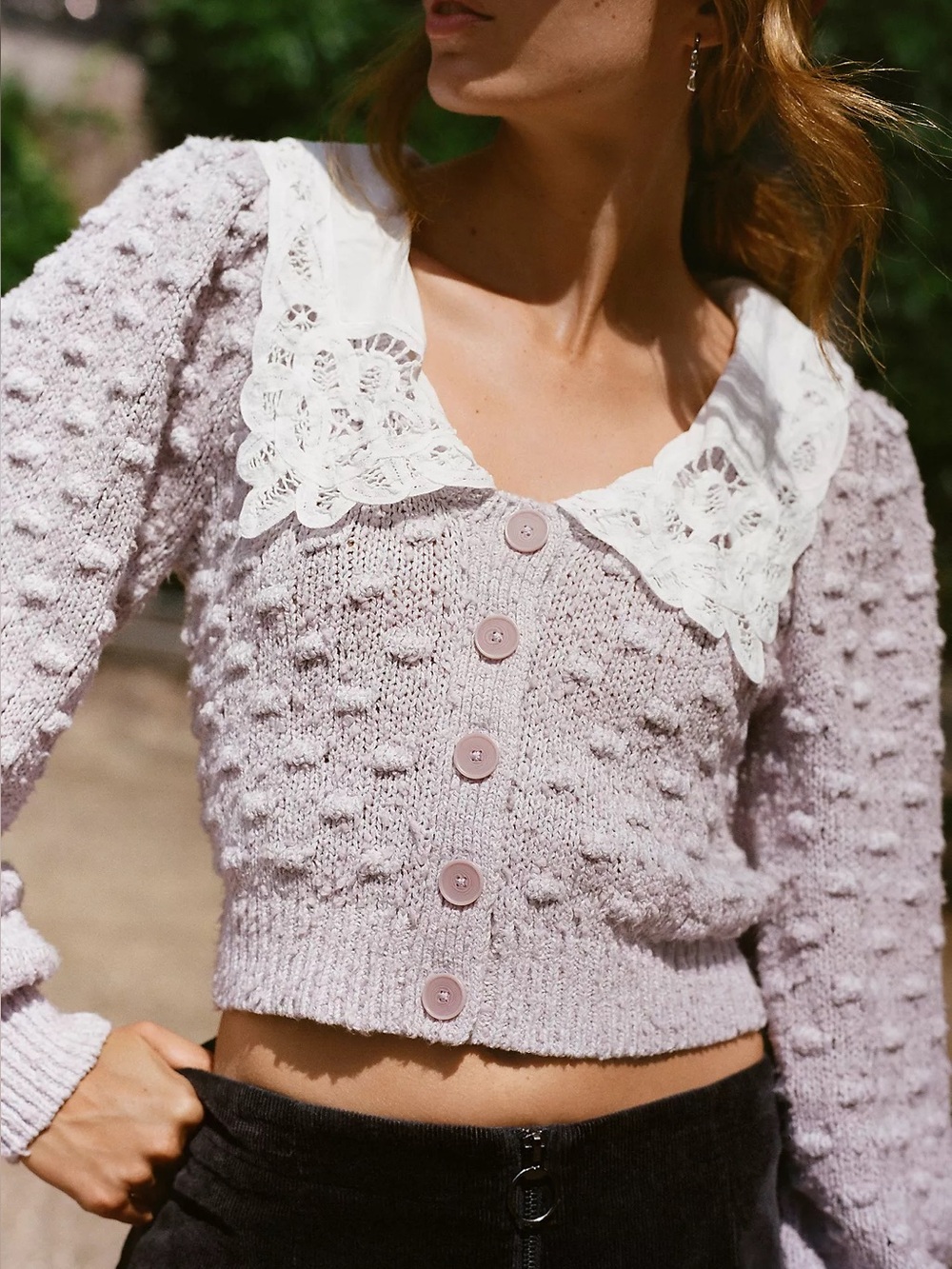 Anthropologie Balloon-Sleeve Collared Cardigan Sweater